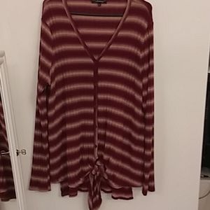 Burgandy and tan striped V neck tie bottom top